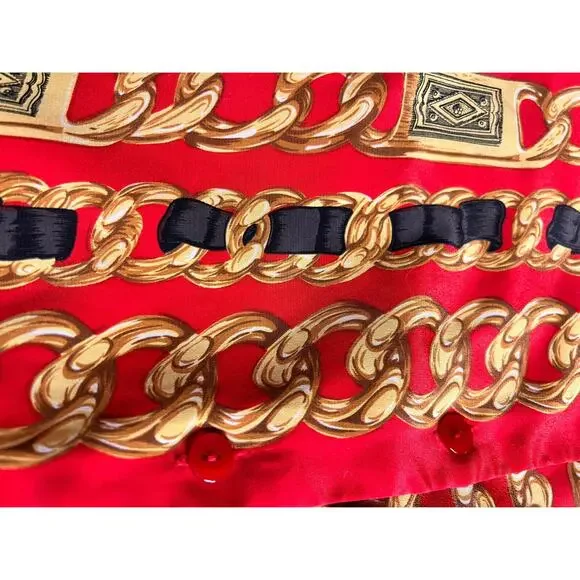 Vintage Red Baroque Chain Print Blouse Size 4 90s - Picture 2 of 7